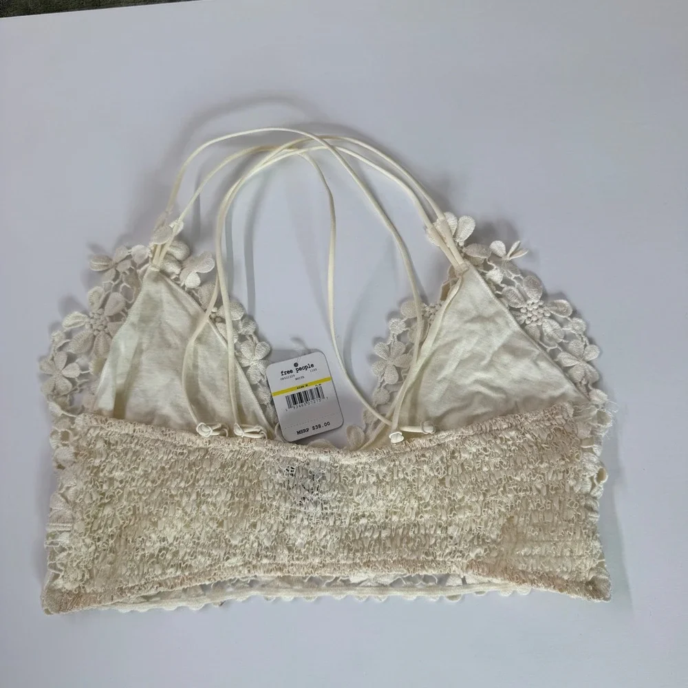 Free People Adella Bralette Ivory White Floral Crochet Lace Boho Crop Top Medium